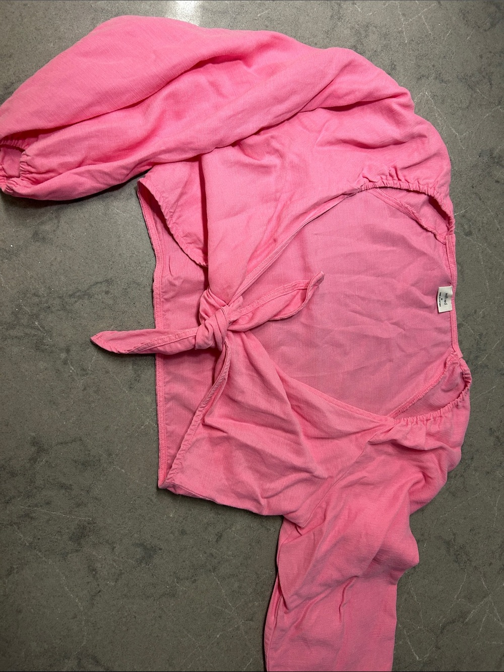 Women Pink Long Sleeve Cropped Tie Front Top